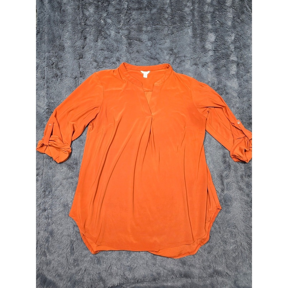 EST‎ 1946 Womens Orange Roll Tab Sleeve Split Neck Tunic Blouse Plus Size 14/16W